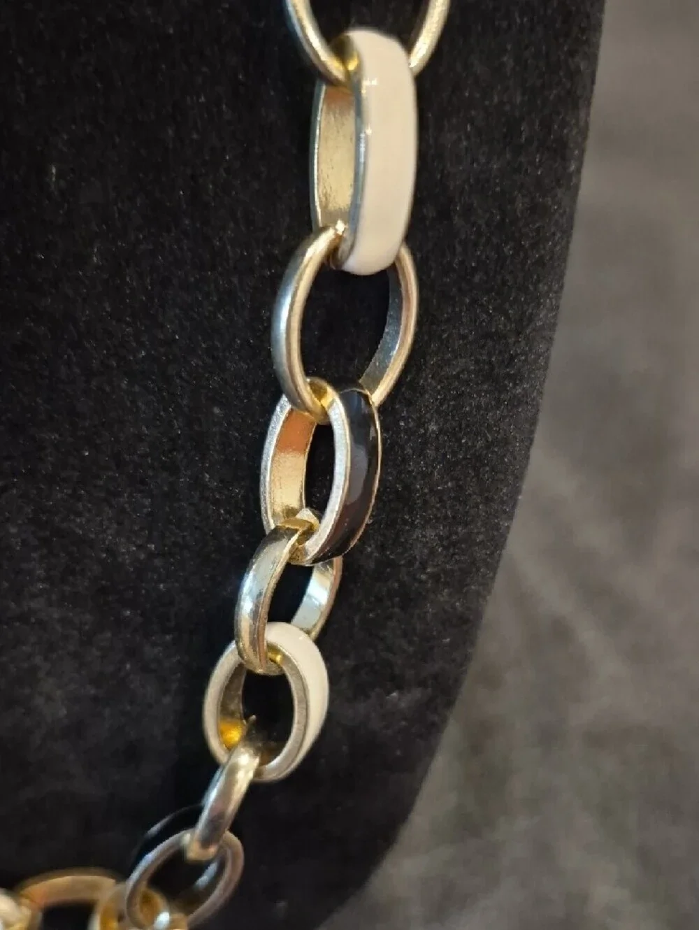 Gold Chain Necklace With Black And Cream Enamel Links